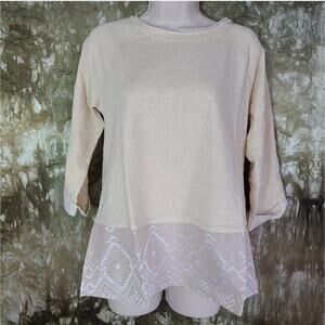 Nwt logo lounge tan peach southwestern embroidered sweater oversized xs